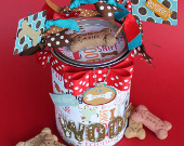 Unique, colorful personalized dog treat can