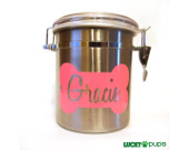 Personalized stainless steel dog treat canister