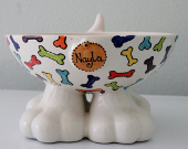 Ceramic dog bowl with paws