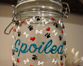 Personalized hand-painted glass dog treat jar