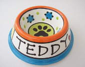 Colorful personalized ceramic dog bowl